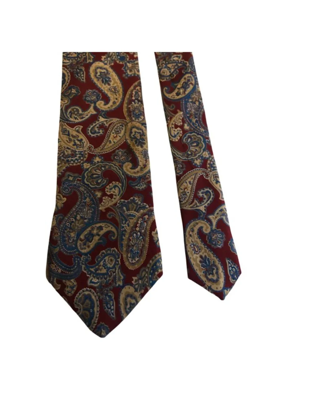 Hardy Amies London Silk Tie Red Blue Beige Paisley Mens Necktie Work Formal Gift